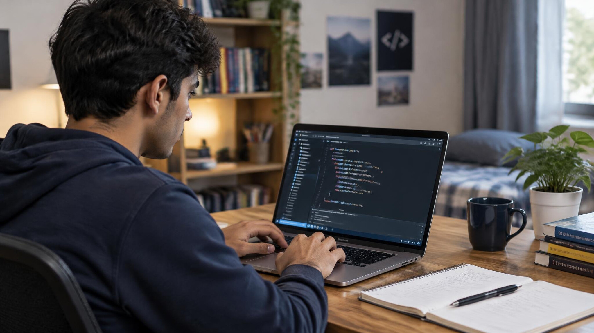 person studying coding on laptop