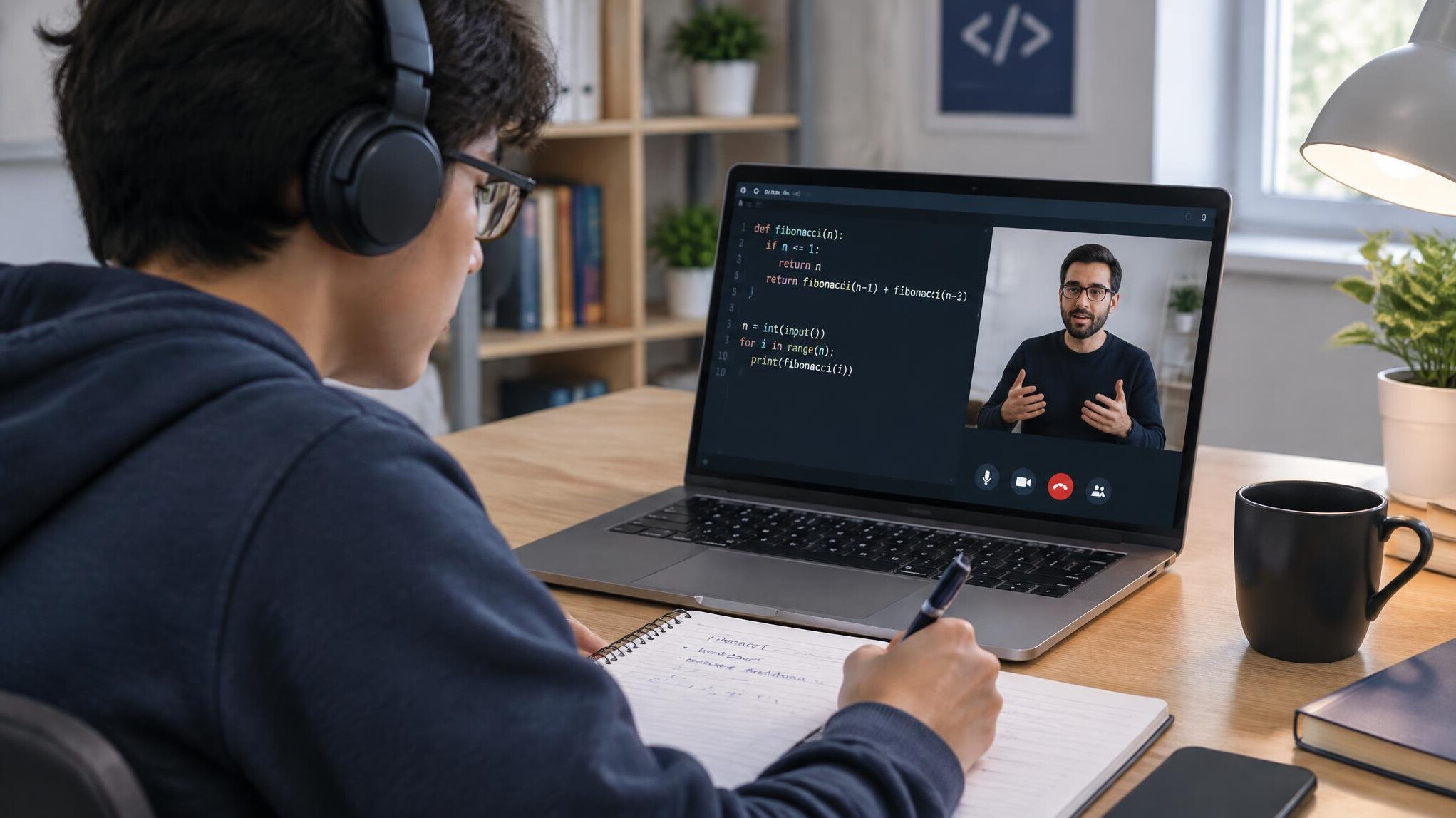 student studying programming online